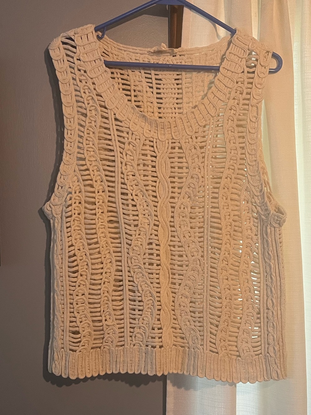 Solitaire Open-Knit Crochet Tank Top in Cream